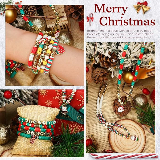 Gionlion Christmas Gifts - 24 Colors Clay Beads Bracelet Making Kit, Christmas Crafts DIY Arts and Crafts
