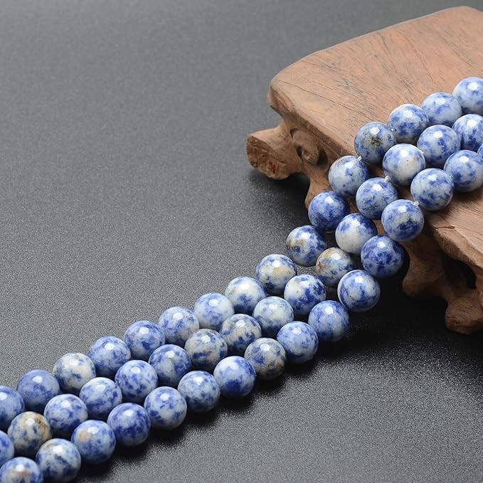 LPBeads 80Pcs Polished 10mm Round Natural Blue Spot Jasper Gemstone Loose Beads with Stretch Cord for Jewelry Making Bracelets