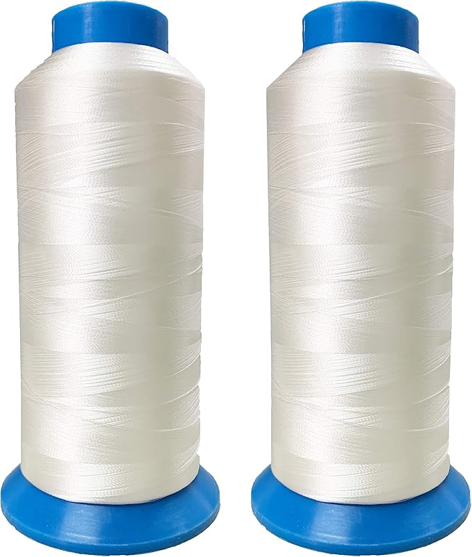 HimaPro Set of 2 Huge White Spools Bobbin Thread for Embroidery Machine and Sewing Machine - 5500 Yards (5000 Meters) Each - 100% Polyester - White & White