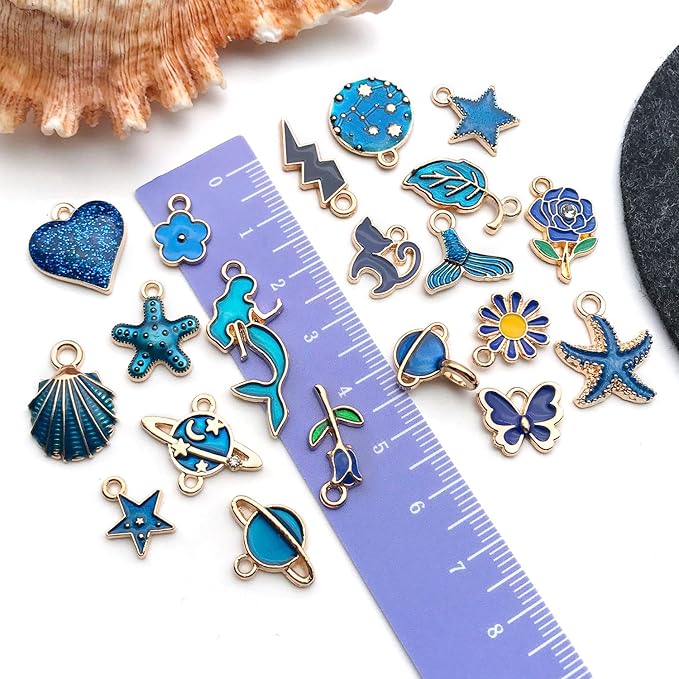 WOCRAFT 40pcs 20 pairs Assorted Enamel Bracelet Charms for Jewelry Making DIY Necklace Bracelet Earrings Keychain Crafting Charms Kit Crafts (Blue-SN995)