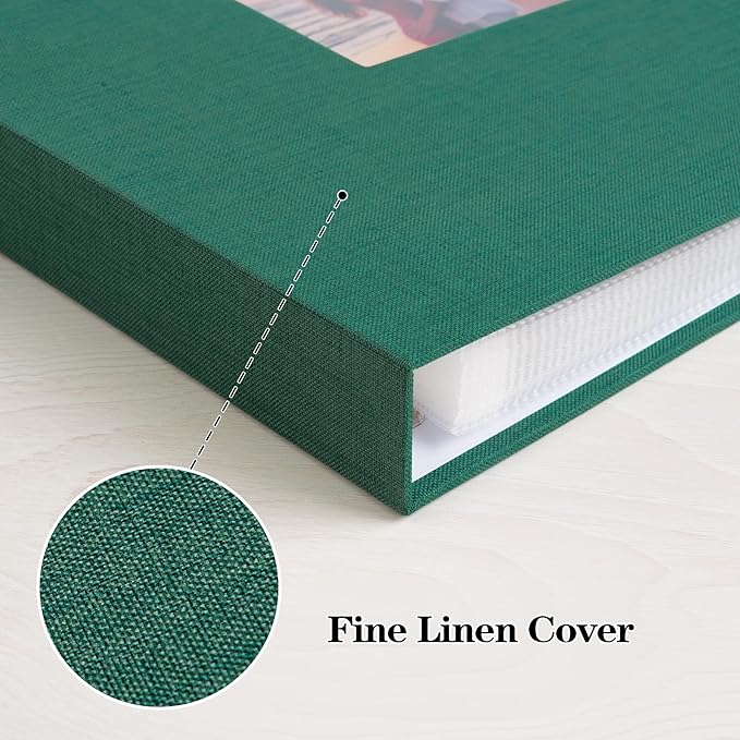 Mublalbum 8.5x11 Inch DIY Scrapbook Photo Album with 40 Plastic Sleeves 80 Pages Top-Loading Protectors, Linen Cover 3-Ring Binder for Baby Wedding Travel and DIY Projects (Dark Green)