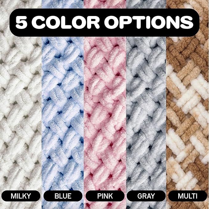 Beginner Craft Kit – Easy Loop Yarn Baby Blanket Kit for Adults & Kids, DIY Arm Knitting Kit with Soft Chenille Yarn, Perfect Handmade Gift (Gray)