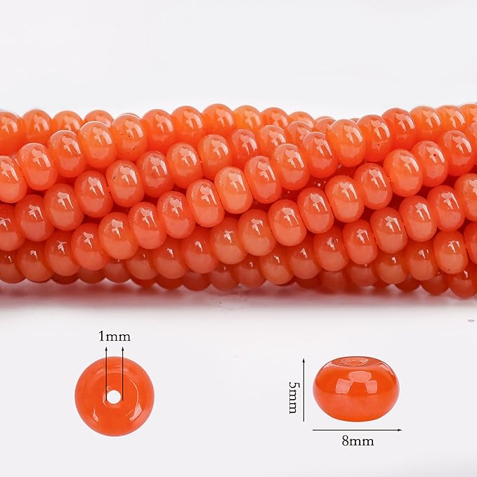 2 Strands (150PCs) Orange Jade Rondelle Beads, 5 * 8mm Gemstone Loose Spacer Abacus Disk Beads for DIY Bracelet Necklace Earrings Jewelry Making, Craft Supplies Beading Kit