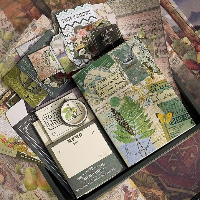 Funto Scrapbooking Kit(123 PCS), Warm Mail Series-Mushroom in The Wind, Perfect for Bullet Scrapbooking Materials, Planner DIY Arts Craft Collage