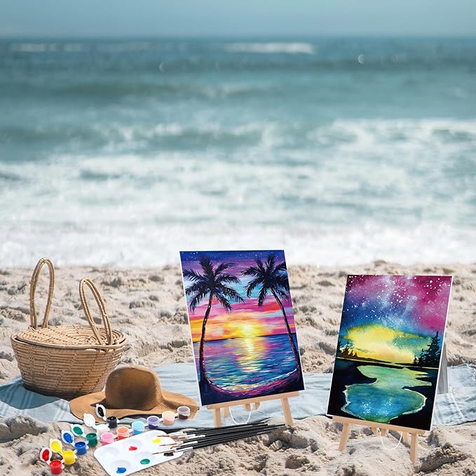 Ctosree 12 Pack Pre Drawn Canvas Kit for Painting Sip and Art Paint Kit for Adults Pre Painted Canvas Party Favors for DIY Holiday Party Date Night Gifts(Summer Sunset,10 x 8 Inch)