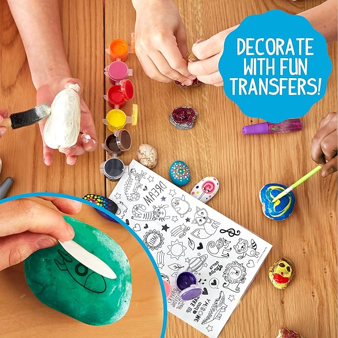 Made By Me Rock Art Kit, Rock Painting Arts and Crafts Kit, Includes 3 Pounds of Rocks and 12 Paints, Great Summer Activity or Birthday Party Fun, Perfect Outside Craft Idea for Kids Ages 6, 7, 8, 9