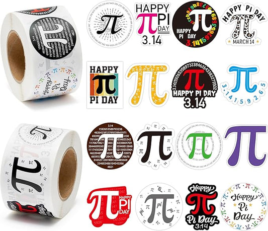 beyumi 1000pcs pi day math themed stickers in 2 rolls π day stickers waterproof vinyl decals decoration for laptop bottle scrapbooking envelopes math party supplies gift classroom decor for kids teens