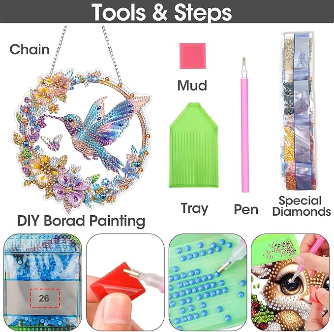 SKRYUIE Hanging Diamond Art Kits for Adults Pendant Bird, Special Shaped Crystal DIY Diamond Painting Kit, Acrylic Board Wreath Pendants Double Sided, Home Decor 7.60 x 7.33 Inch