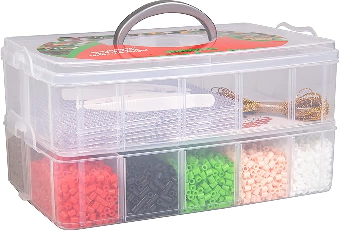 10,000-Piece Holiday Fuse Bead Kit for DIY Xmas Ornaments - 8 Unique Christmas Designs w Peg Boards, Tweezers, Ironing Papers - Great for Homemade Ornaments, Holiday Classroom Parties Family Activity