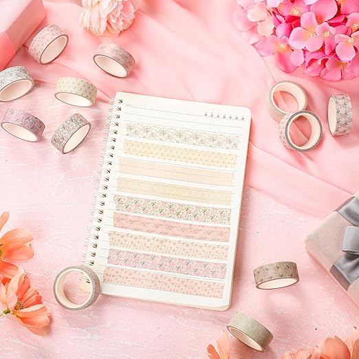 YooNotee 12 Rolls Watercolor Floral Washi Tape Set 15 mm Vintage Flower Decorative Masking Tape for Spring Arts DIY Craft Scrapbook Journal Supplies Gift Wrapping(Dusty Pink,Rose)