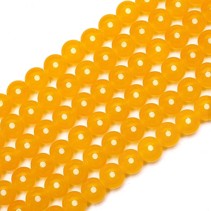 80PCs 10mm Yellow Jade Glass Beads Bulk, Round Smooth Hole Glass Crystal Beads for Jewelry Making, DIY Bracelets, Necklaces, Bag Charms, Keychains and Craft Projects