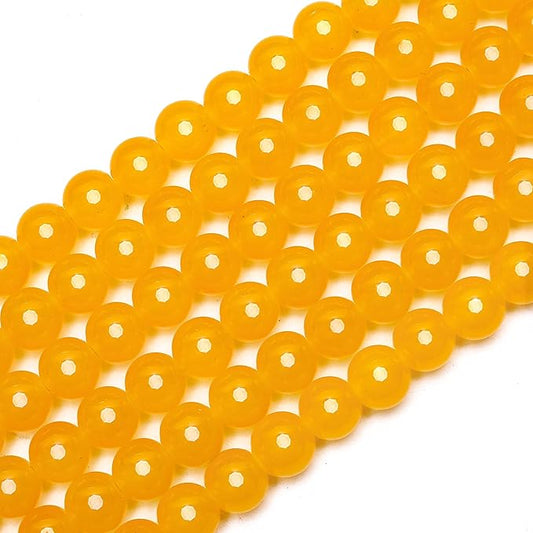 80PCs 10mm Yellow Jade Glass Beads Bulk, Round Smooth Hole Glass Crystal Beads for Jewelry Making, DIY Bracelets, Necklaces, Bag Charms, Keychains and Craft Projects