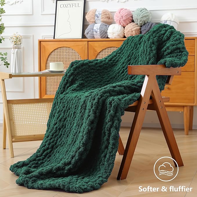 Chunky Yarn for Hand Knitting - #10 Chunky Chenille Yarn, Jumbo Big Thick Chunky Yarns for Crocheting, Super Bulky Chunky Knit Blanket Yarns, 8 Skein (25 yds 8 oz Each Skein), Forest Green
