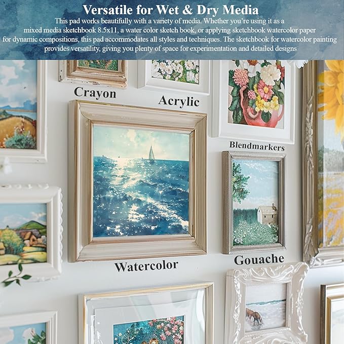 Water Color Paper 8.5 x 11, Water Color Sketch Books 16 Sheets (32 Pages), Cold Pressed 140 lb Watercolor Paper Pad, 300gsm Thick Paper for Watercolor Painting, Drawing & Art Supplies.