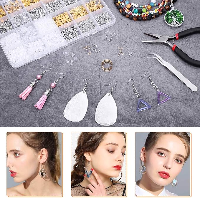 anezus earring making kit with earring hooks findings, earring backs posts, jump rings for jewelry making supplies, 2320pcs