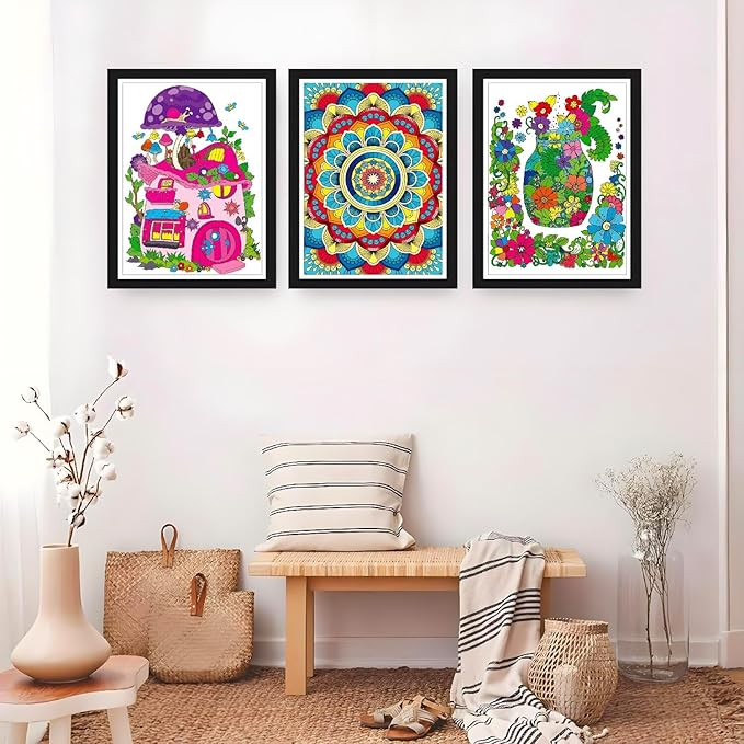 Aannanl Adult Coloring Book Set of 3 Coloring Books for Adults Relaxation Include Mandalas,Flowers and Fairytale House Theme,Color Books for Women Men to Relieve Anxiety and Stress Relief