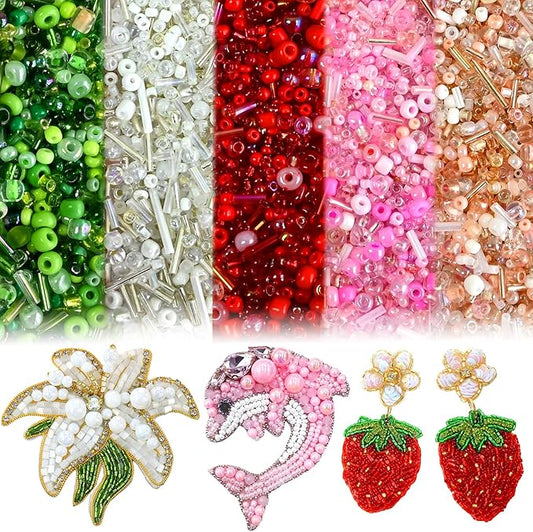 VvLons Mixed Craft Beads, 10000Pcs/200g Glass Seed Beadss Tube Bead Bugle Bead 1-5 mm Small Loose Bulk Spacer Beads for DIY Necklace Earring Bracelets Jewelry Making