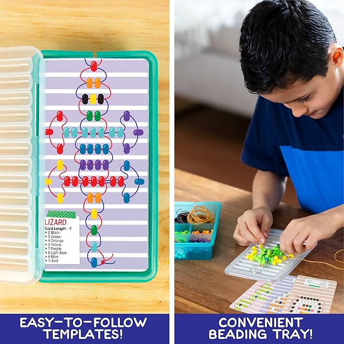 made by me ultimate bead pets by horizon group usa, bead pets crafts for kids, includes over 1400 beads, cording, keychains & carabiner clips, design templates, storage cases & more