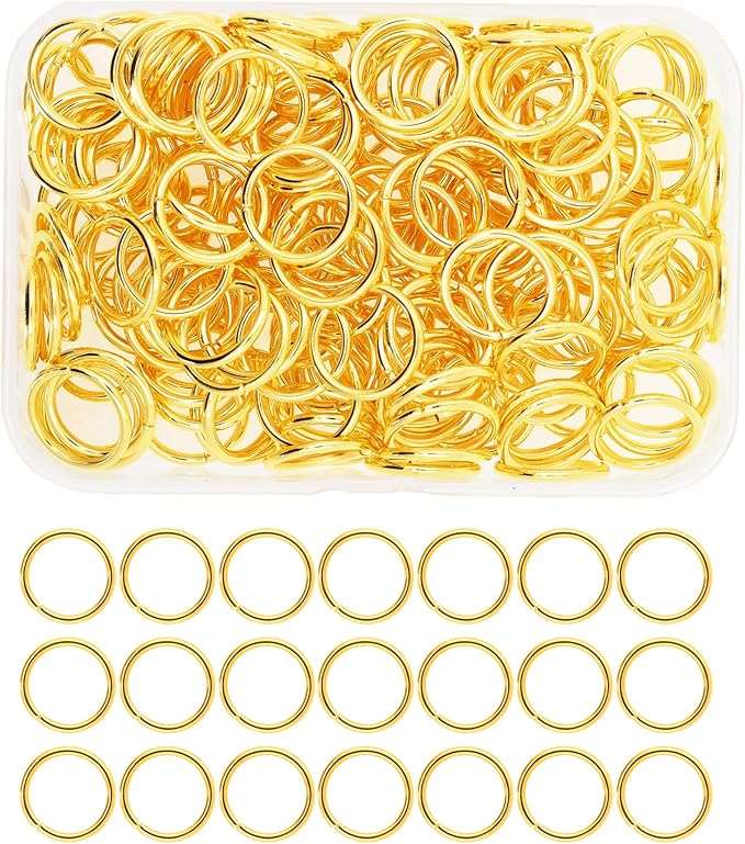 Mandala Crafts Assorted Gold Color Jump Rings Jewelry Findings Metal O Rings for Jewelry Making Supplies - 200 14mm Small Open Jump Rings Kit for Necklace Earring