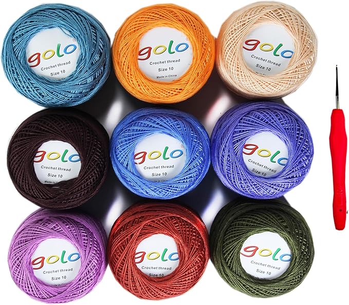 golo Crochet Thread Size10 Embroidery Thread 10gx9 Crochet Yarn for Hand Knitting 10-9-8