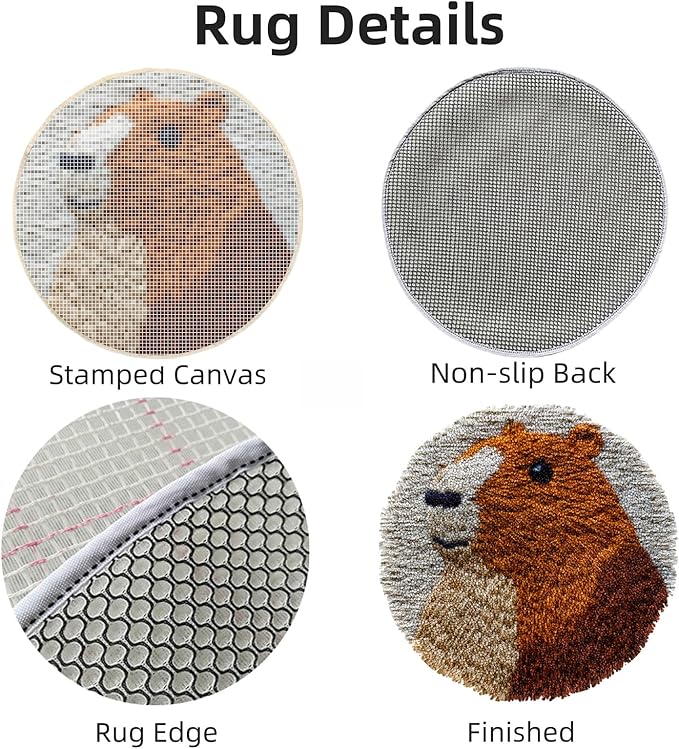 Latch Hook Rug Kit Cute Capybara Round Carpet Crochet Yarn Craft DIY Hook and Latch Door Mat Tapestry for Christmas Home Floor Decoration 50x50cm-1