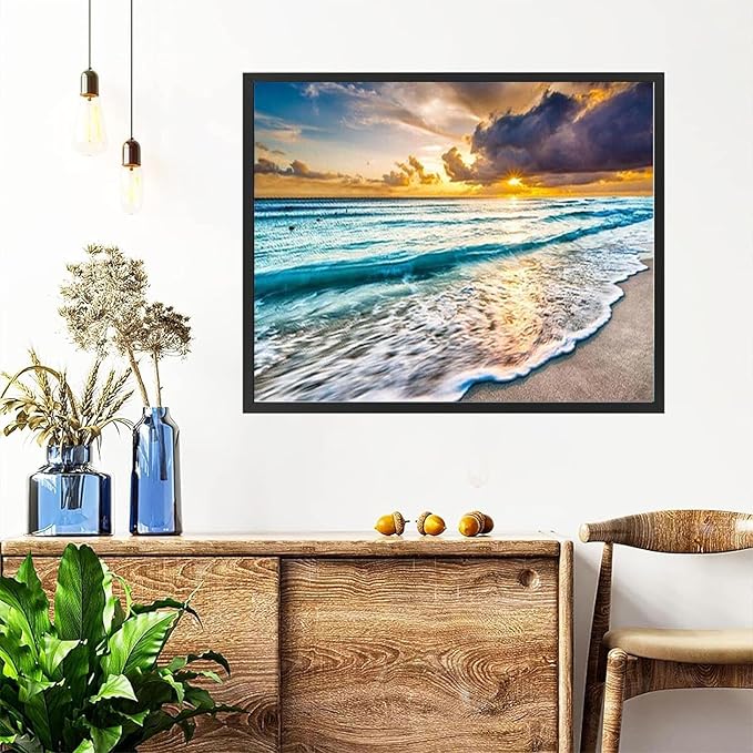 Beach Paint by Numbers for Adults with Framed Canvas-with Wooden Easel,Landscape Paint by Number on Canvas,DIY Acrylic Oil Painting Kits with Brushes Nice Gift Box for Home Wall Decor(16x20inch)