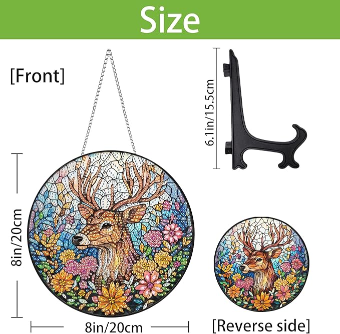 Wergund 5D DIY Elk Diamond Art Hanging Kits, Hanging Diamond Art Flower Animal, Acrylic Special Shaped Rhinestone, Window Hanging Pendants for Home Wall Garden Front Door Outdoor Decor Gift(Elk)