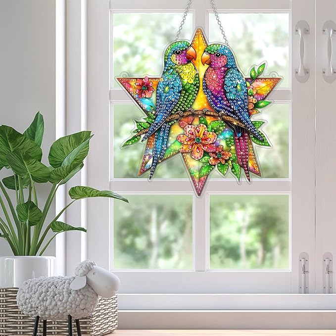 SKRYUIE Bird Hanging Diamond Art Kits for Adults Pendant Suncatcher, Special Shaped Crystal DIY Pearl Diamond Painting Kit, Gift for Mother Spring Summer Window Wreath Decor 7.6 x 7.45 Inch A17