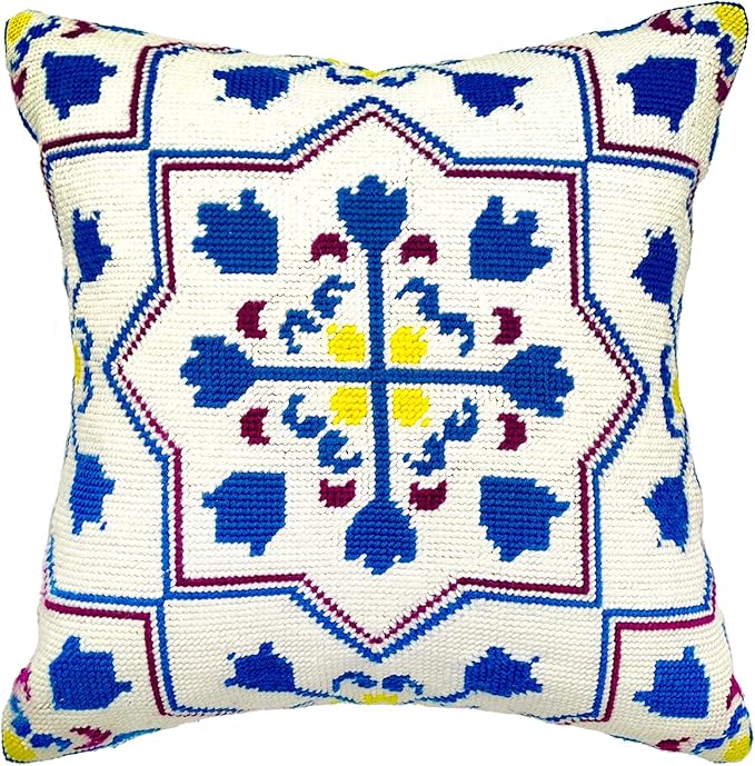 Howie's Needlepoint Needlepoint Kits for Adults, Pillow Front Cross Stitch Kit with Embroidery Pattern on Canvas, Yarn, 2 Needles and Instruction, 16 x 16inch(Rose Window)