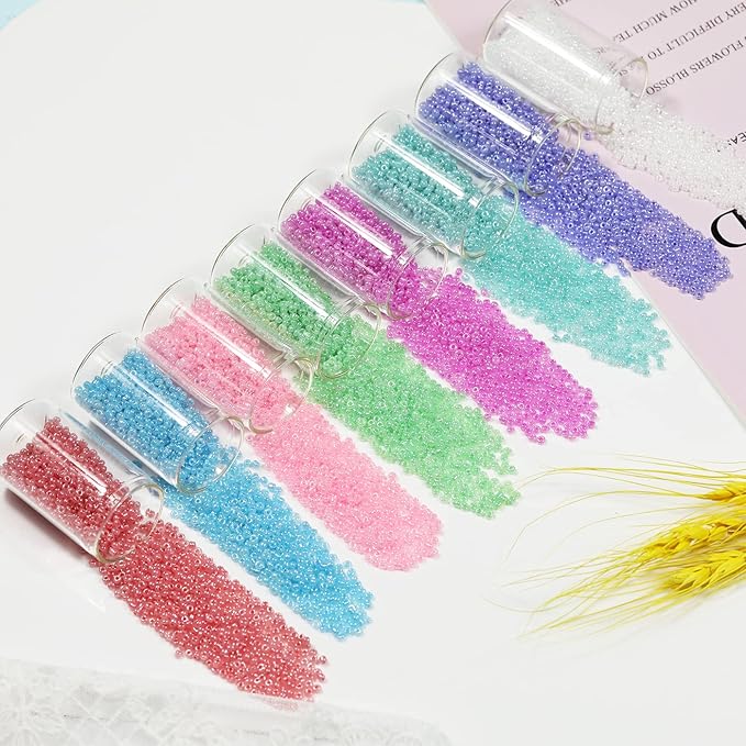 About 15600pcs 2mm 12/0 Glass Seed Beads 24 Colors Loose Beads Kit Bracelet Beads with 24-Grid Plastic Storage Box for Jewelry Making