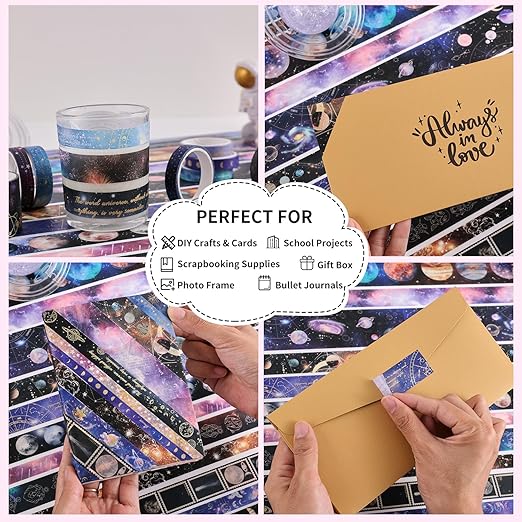 32 Rolls Washi Tape Set, Gold Foil Galaxy Decorative Masking Tape Constellation, Stars, Celestial, Adhesive Tape for Bullet Journal, Diy Craft, Scrapbooking Supplies, Gift Wrapping, Party Decoration