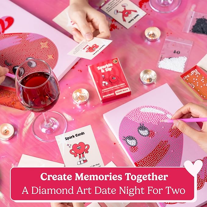 HOUSE OF PARTY Diamond Art Kits for Adults - Date Night Diamond Art Paintings Kit, Relaxing Craft Kits with Conversation Cards, Playlist & Wood Frame for Beginners, Fun DIY Gifts for Couples