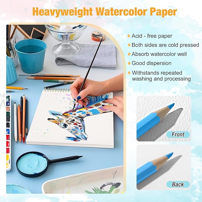 2-Pack Small Watercolor Sketchbook, 3.5" x5.5”(140lb/300g), Spiral Bound with Tear Line. Artist Water Color Paper, Portable Travel Notebook for Watercolor or Quick Sketch - Ideal for Kids & Adults