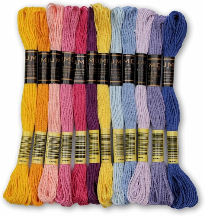 Pack of 12 Popular Colours Premium Embroidery Thread | 100% Egyptian Cotton Premium Skeins | Cross Stitch Embroidery Floss | Oeko TEX Certified| (12, Candy Bloom)