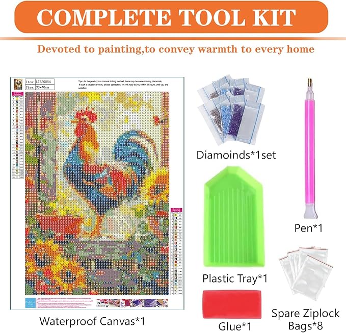 igoodom Diamond Art Kits for Adults, Chicken Diamond Art Kits, Full Drill Round Chicken Diamond Painting Kits, DIY Gem Art and Crafts for Home Wall Decor Gift 12x16inch