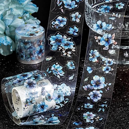 Flower PET Tape Stickers for Scrapbooking Supplies, 6 Rolls of Holographic Vintage Floral Journal Stickers for Scrapbooking, Journaling, Junk Journal Supplies,DIY Crafts (Garden)