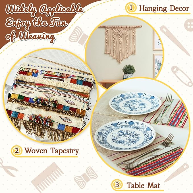Juexica 7-Piece Weaving Loom Kit for Beginners, Complete Wooden Small Weaving Loom with Stick,Comb,Crochet Needle, DIY Craft Kit for Adults, Ideal Gift for Mother's Day Birthday Christmas(Beige)