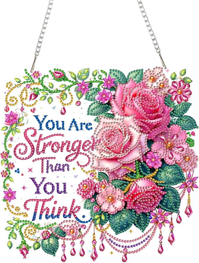 Eiflow Acrylic Diamond Art Hanging Kit for Adults, DIY Diamonds Painting Door Hanger Board Kit, Special Crystal Diamond Art Painting Pendant Ornament (Inspirational Phrase)