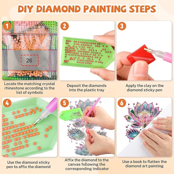 Masendp Hanging Diamond Art Decoration Kit 5D Diamond Painting Kit, DIY Lotus Series Themed Diamond Art Kit Suitable for Beginners and Adults, Home Wall and Garden Decoration