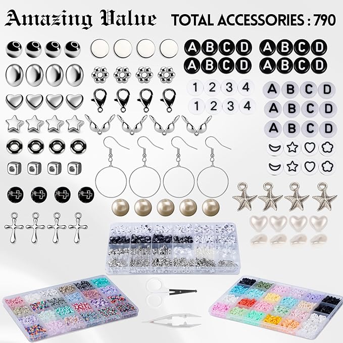 12000+ Clay Beads Bracelet Making Kit for Adults, 48 Colors In 3 Boxes, Polymer Heishi Beads with Letter Beads & Charms for DIY Friendship Bracelet Gifts,Holidays Arts and Crafts Gifts for Girls 8-12