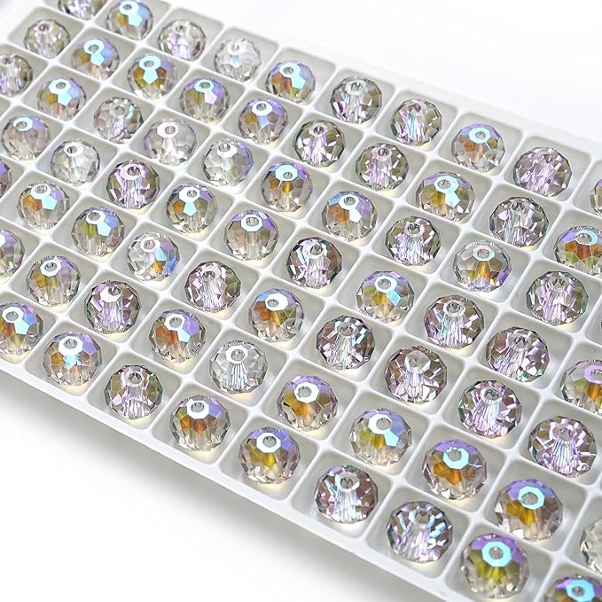 336 pcs 8mm Wholesale Crystal Briollete Rondelle Beads AB Glass Crystal Beads for DIY Jewelry Making 68 Faceted Assorted 8 Color Choices with Box(Phantom Purple)