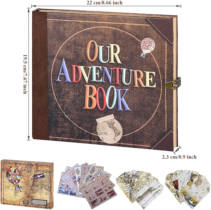 Adventure Book 148-Page DIY Handmade Scrapbook Kit - Embossed Leather Cover - Gift Boxed with Full DIY Accessories for Couples, Weddings, Anniversaries & More for Life’s Greatest Adventures