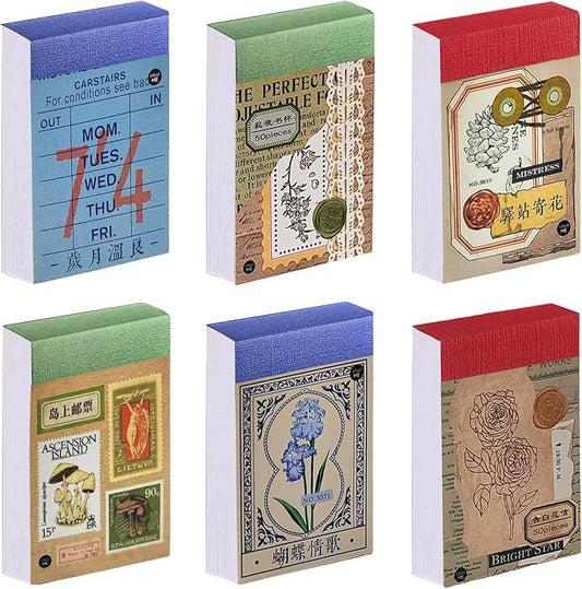 6 Sets 300 Pcs Washi Stickers Book, Vintage Aesthetic Sticker Set for Journaling Scrapbook Decoration Bullet Journal,Stamps Flowers Ticket Theme Stickers for Art Diary Craft Planner