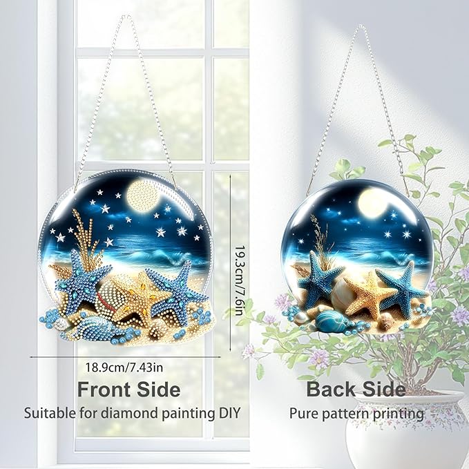 TOSTOG Diamond Art Hanging Kits for Adults, Starfish Diamond Paintings for Adults Window Pendant, Seaside Scenery Diamond Paintings Hanging Pendant Kit for Wall Decor Gift