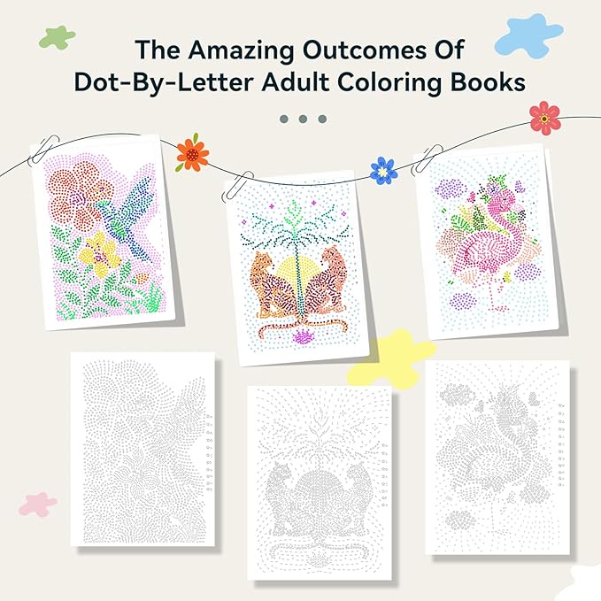 Coloring Book,Animal Dot Art Meditations with 12 PCS Acrylic Markers,Mindfulness Adult Coloring Book-Relaxing,Anti-Stress,30 Patterns Activity Coloring Books for Adults,Dot Art for Adults-Animal Plant