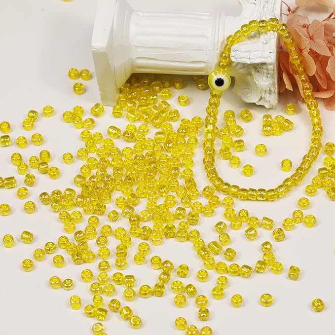 Bala&Fillic Clear Rainbow Yellow Color 4mm Seed Beads About 1200pcs/100Grams in Bag, 6/0 Glass Craft Beads for Making Bracelet and Necklace (Clear Rainbow Yellow)