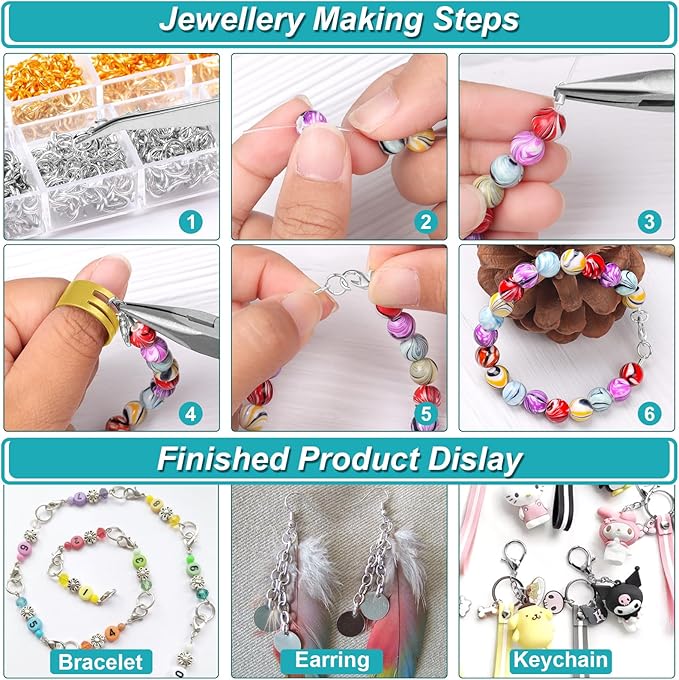 Jewelry Pliers and Jump Rings Set, Needle Nose Round Nose Wire Cutters Chain Pliers for Bracelet, Necklace Jewelry Repair Supplies Kit