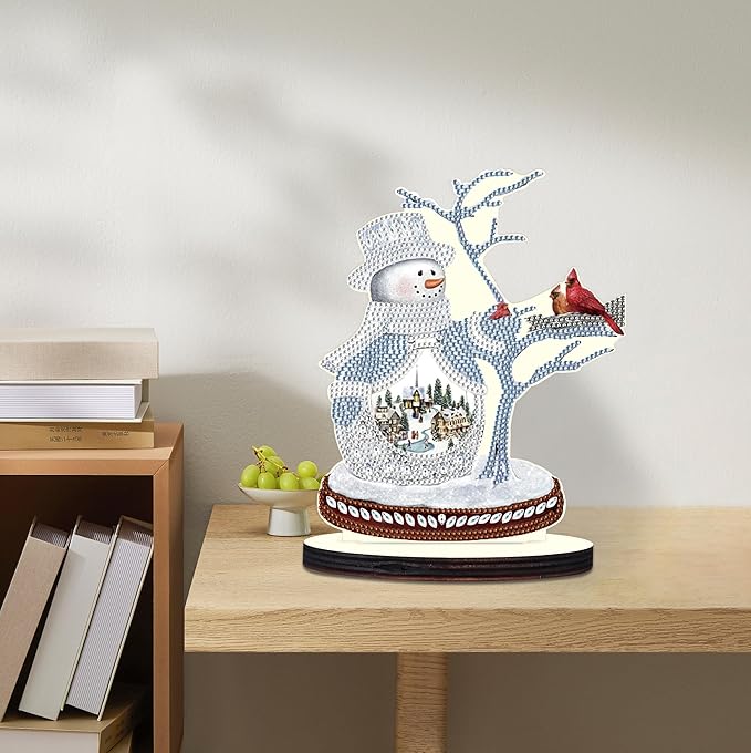 MVVMTOP Christmas Diamond Art Table Decoration, DIY Snowman and Bird, 5D Special Shape Crystal Diamond Partial Art Painting Mosaic Handicraft, Home Office Tabletop Decor Gift