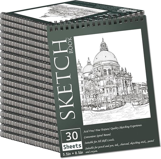 OSIMIG 20 Pack Sketch Books 5.5" x 8.5", Top Spiral Bound Sketch Pad, Mini Sketchbook Bulk for Kids, 600 Sheet Drawing Paper (68lb/100gsm), Drawing Pad for Beginger, Art Supplies