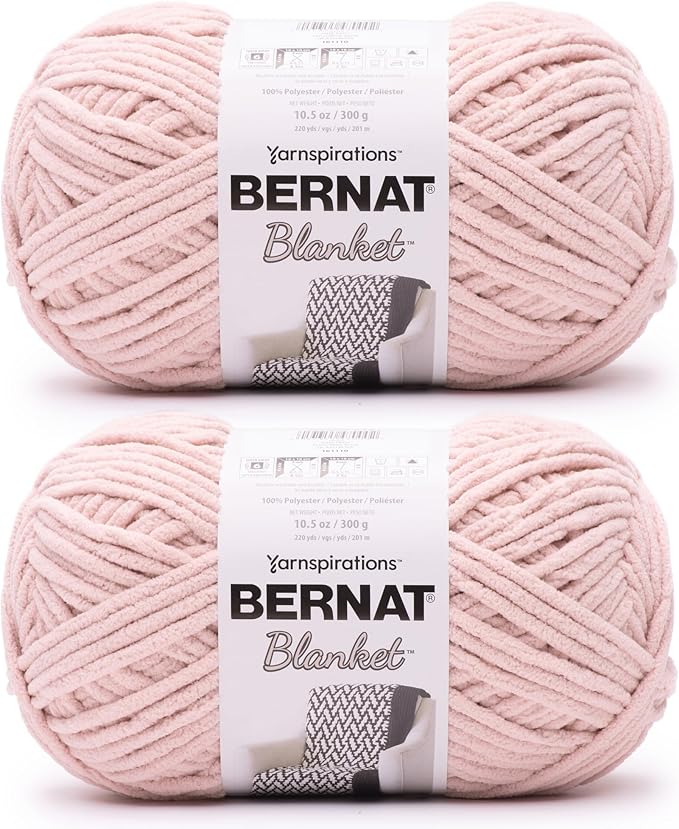 Bernat Blanket Super Bulky Acrylic Yarn - 2 Pack of 300g/10.5oz #6 Chunky Chenille Heavy Weight Yarn for Knitting and Crocheting, Amigurumi, Thick Blankets (Pink Dust, 220 Yards 2-Pack)